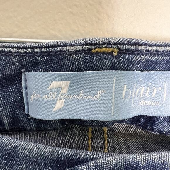 7 For All Mankind Womens Skinny Ankle Jeans Raw Hem Sz 28 Blue Denim Blue - Picture 7 of 13